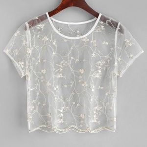 Sheer floral white top